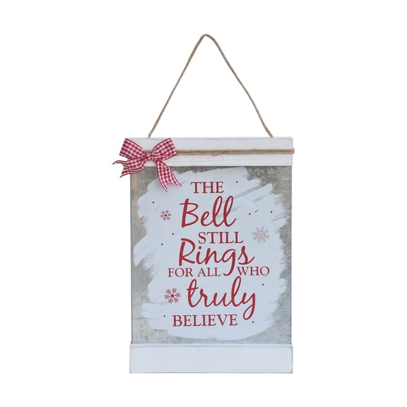 Parisloft Wood and Metal Christmas Wall Hanging Decor - the Bell Still Rings for All Who Truly Believe