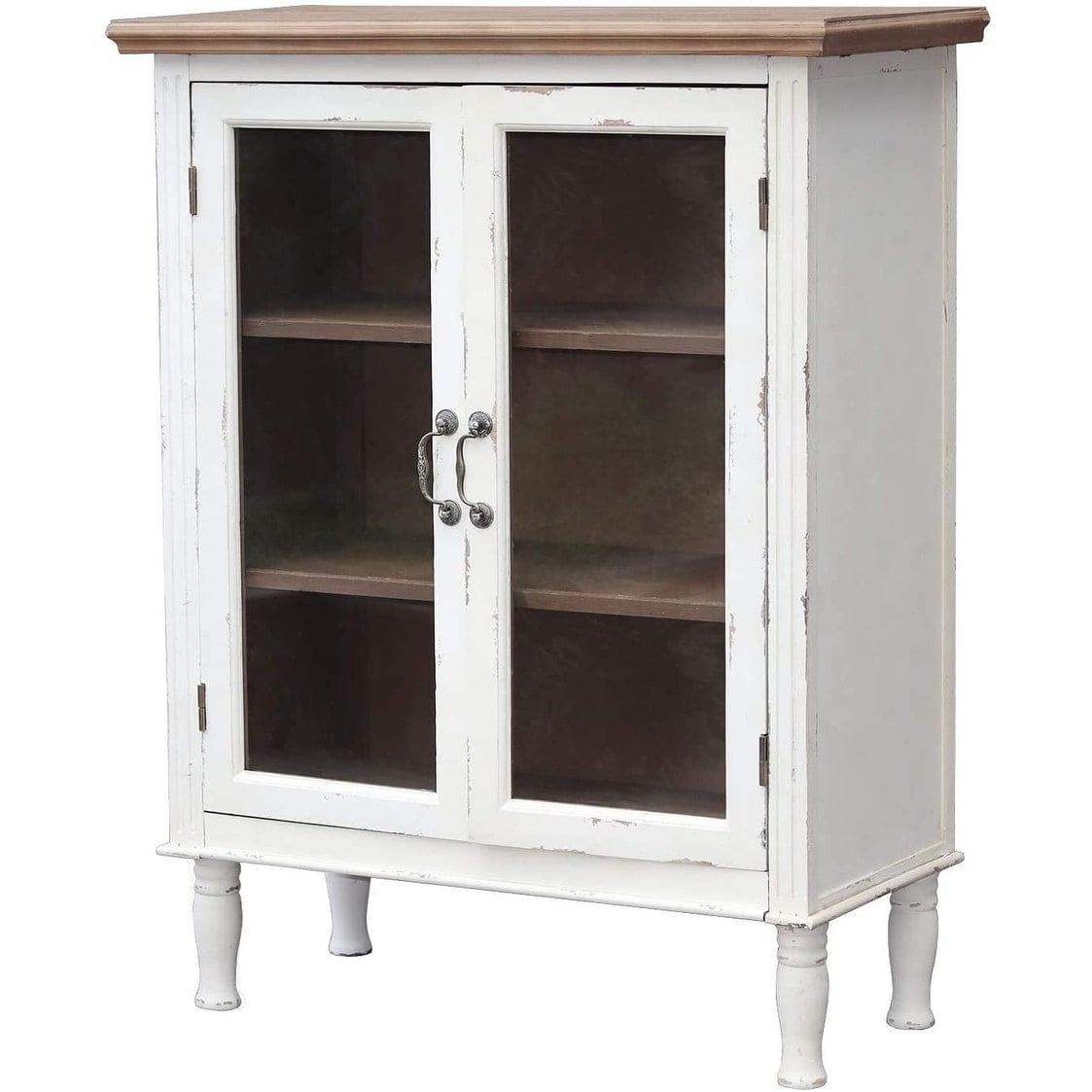 Parisloftinc Accent Wood Farmhouse Storage Cabinet with 2 Glass Doors