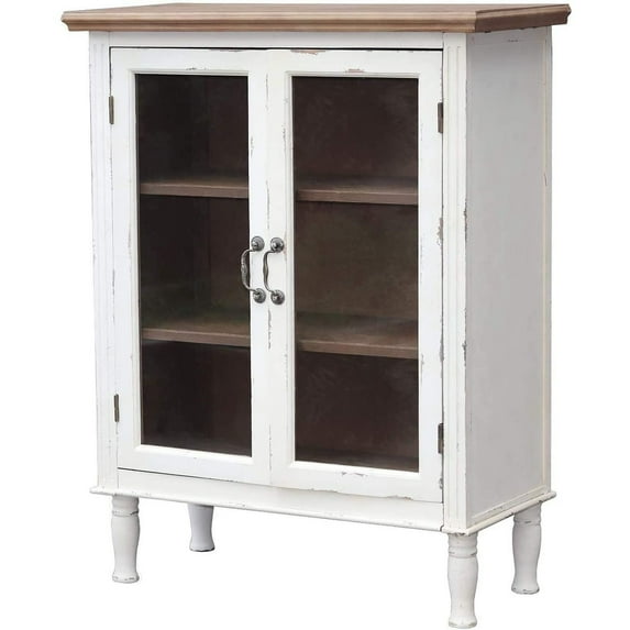 Parisloftinc Accent Wood Farmhouse Storage Cabinet with 2 Glass Doors