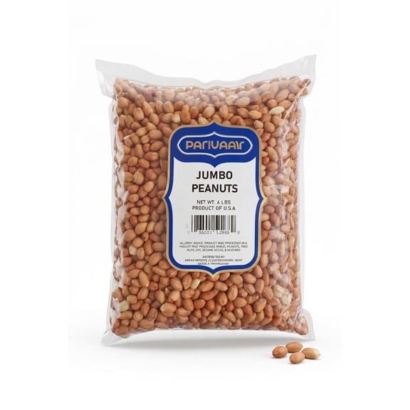 Parivaar Peanuts, Raw Whole With Skin (Uncooked, Unsalted) 4 Pound (64oz) ~ All Natural - USA Grown Red Skin Spanish Grade
