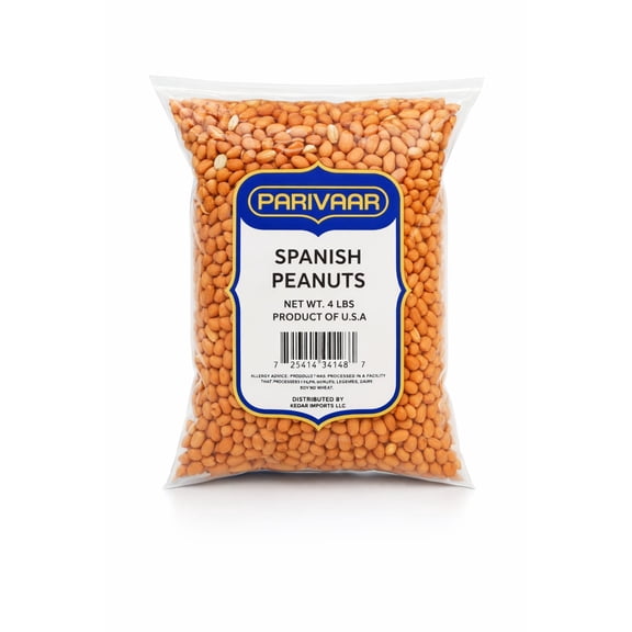 Parivaar Raw Spanish Peanuts 100% Natural with Skin (uncooked, unsalted) 64oz (4lbs) ~ Vegan | Fresh Product of USA | Red-brown Skin.