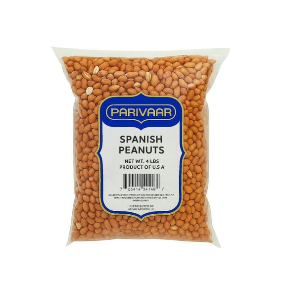 Parivaar Raw Spanish Peanuts 100% Natural with Skin (uncooked, unsalted) 64oz (4lbs) ~ Vegan | Fresh Product of USA | Red-brown Skin.