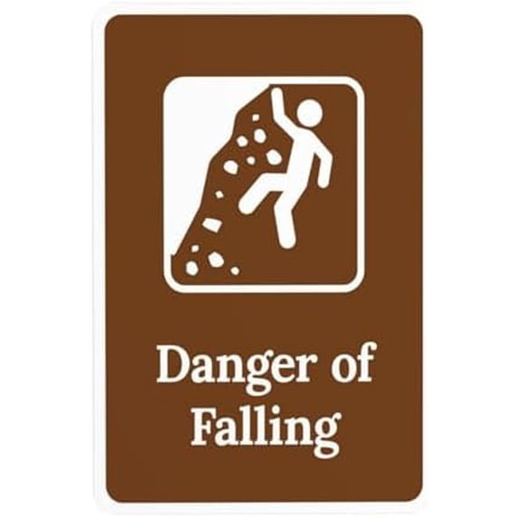 Park And Guide Danger Of Falling Warning Sign, Hiking Trail Security Metal Signs for Road Yard Home Busines Street Wall Caution Decor 8 x 12 Inch