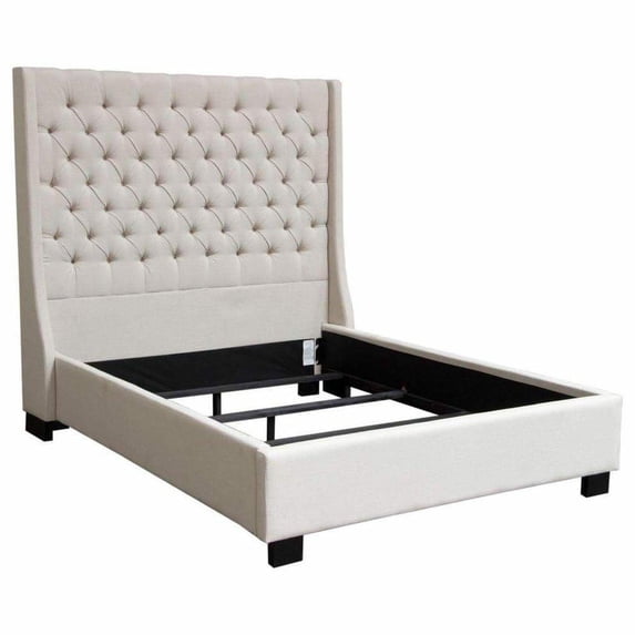 Park Avenue Queen Tufted Bed with Vintage Wing in Desert Sand Linen by Diamond Sofa