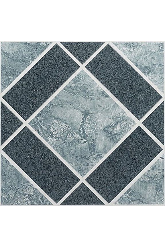 Park Avenue Collection NEXUS Light & Dark Blue Diamond Pattern 12 Inch x 12 Inch Self Adhesive Vinyl Floor Tile #303 - 20 Ti