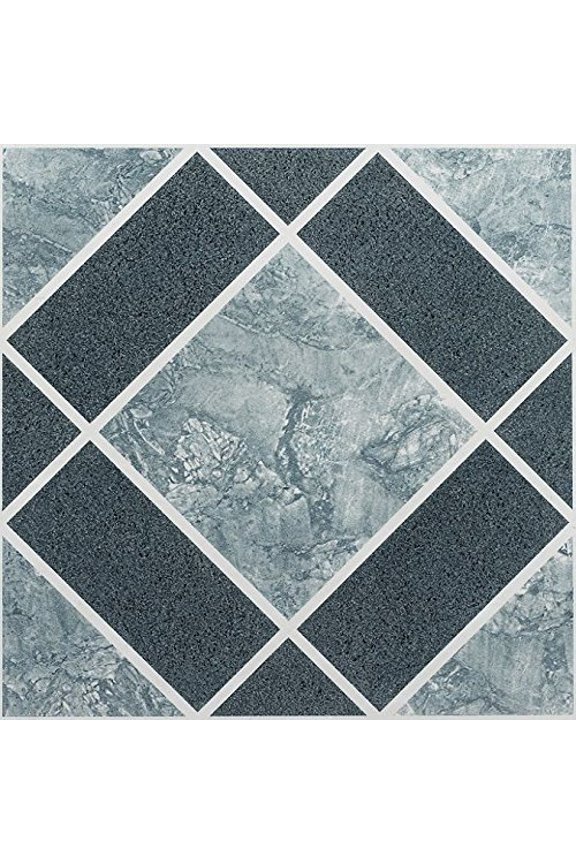Park Avenue Collection NEXUS Light & Dark Blue Diamond Pattern 12 Inch x 12 Inch Self Adhesive Vinyl Floor Tile #303 - 20 Ti