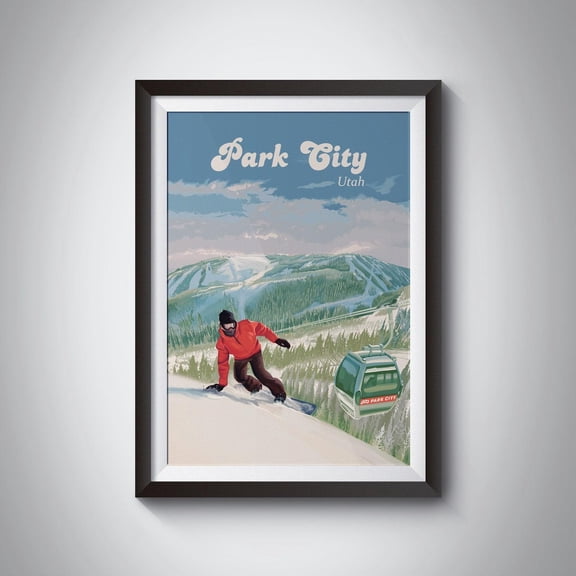 Park City Snowboarding Utah USA Wasatch Range Decor, Stretched Canvas 16x20in