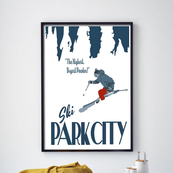 Park City Utah Skiing Vintage Style Travel Poster, Park City Utah Print- Wall Art Print, 12x18 UNFRAMED