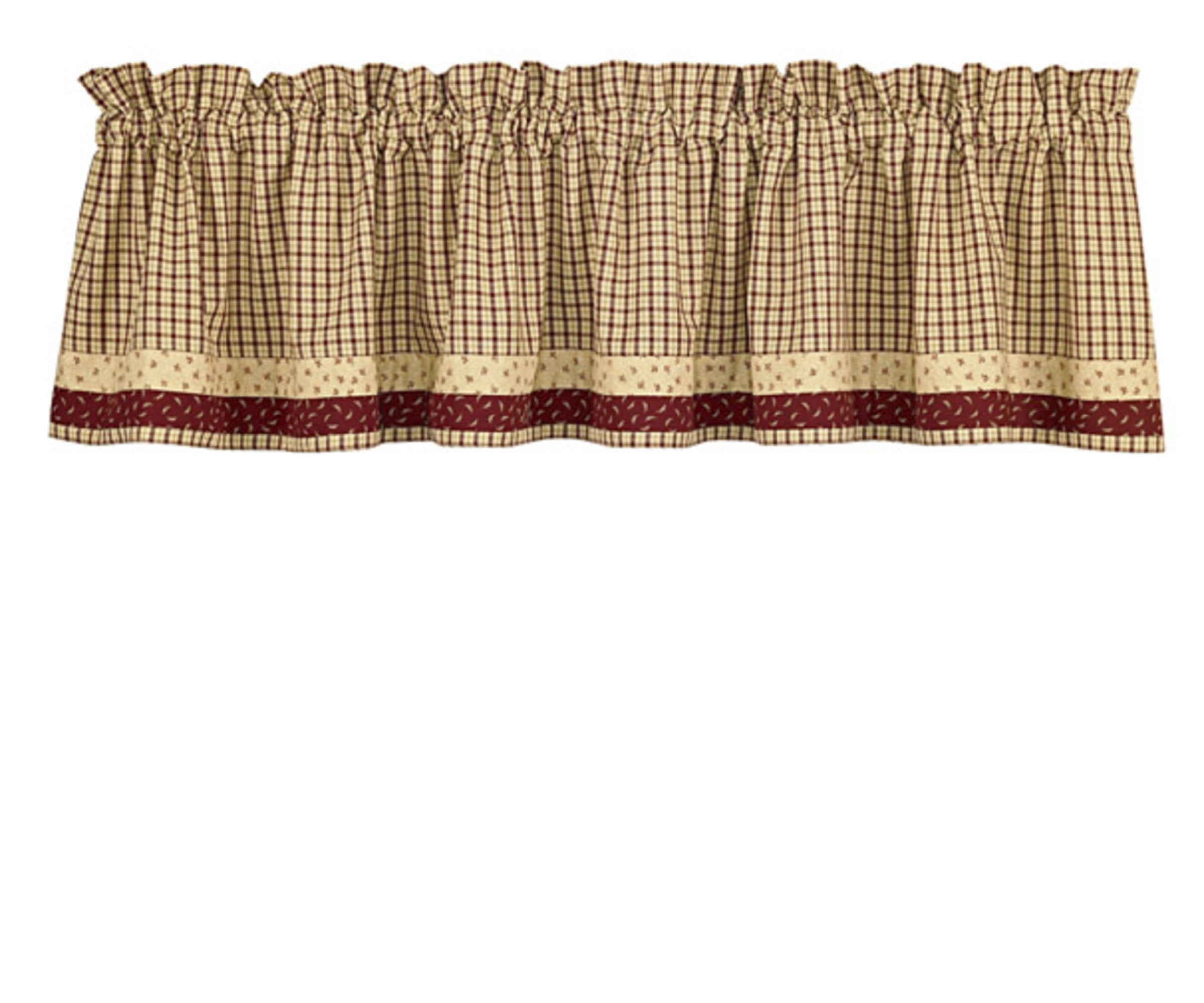 Apple Jack Plaid Cotton Valance with Burgundy Border