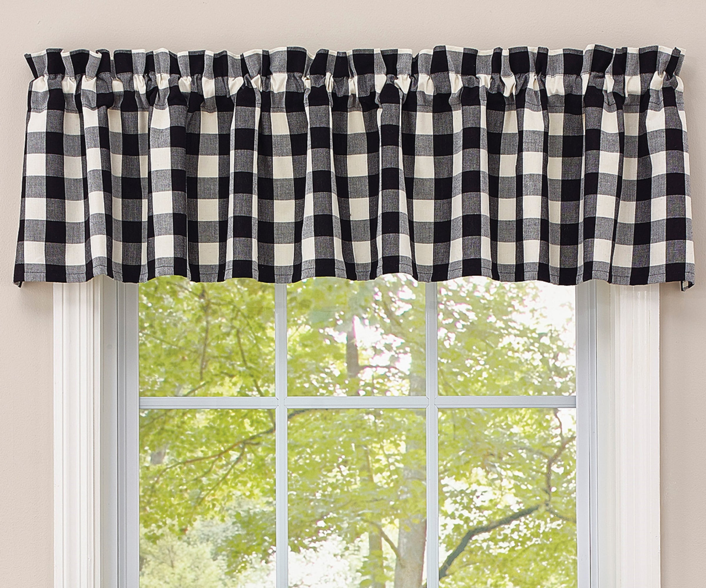 Black and Cream Buffalo Check Cotton Valance, 72" x 14"