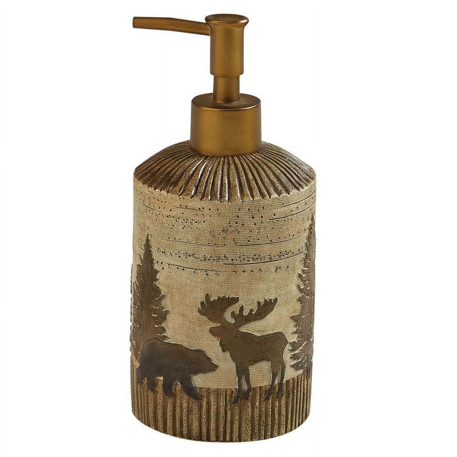Rustic Brown and Tan Ceramic Soap Dispenser with Wildlife Design