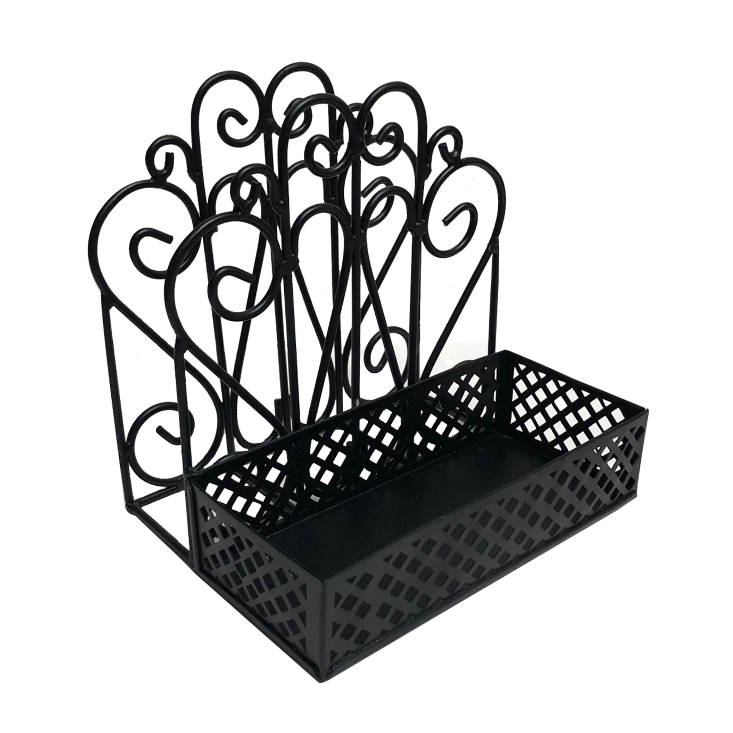Black Metal Intricate Design Salt Pepper and Napkin Holder