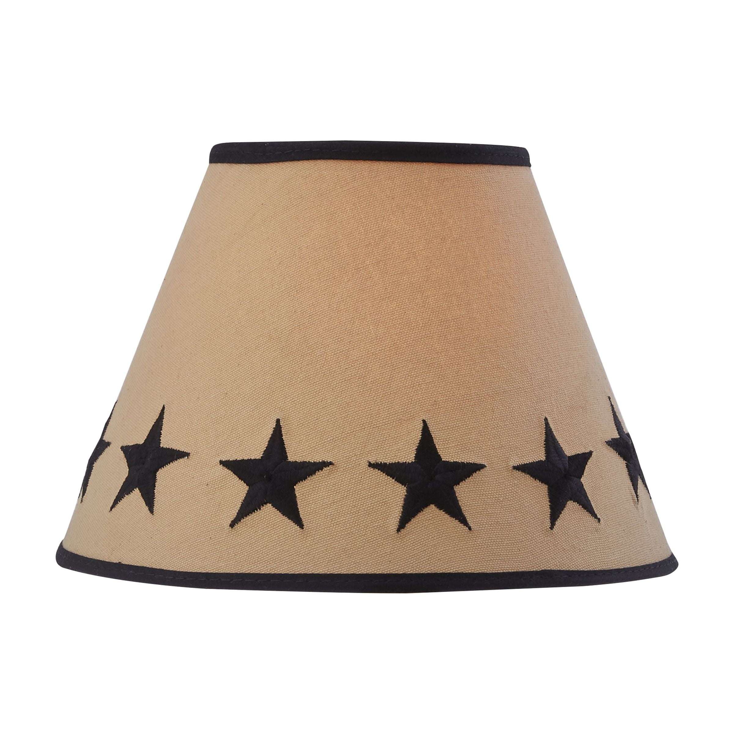 Beige Cotton Lamp Shade with Black Star Embroidery, 10"