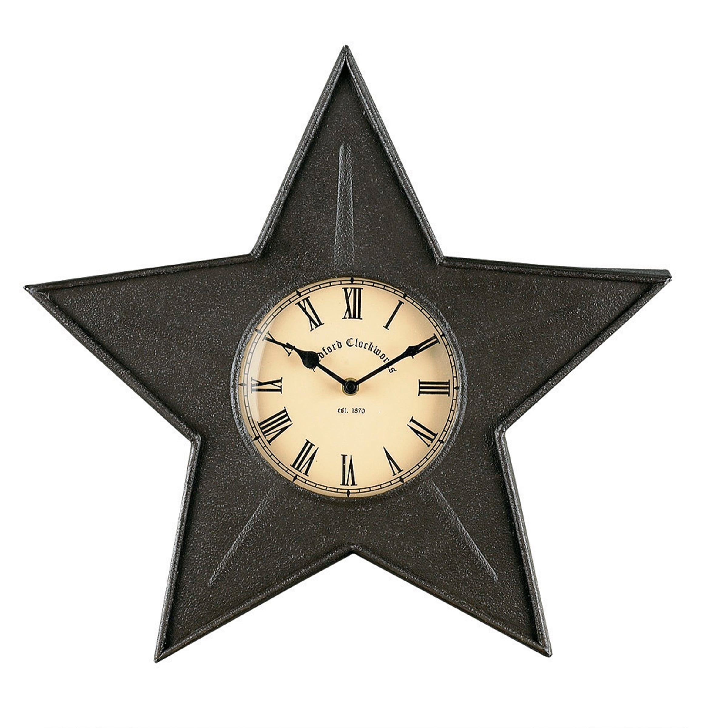 Vintage Black Iron Star-Shaped Analog Wall Clock 16"