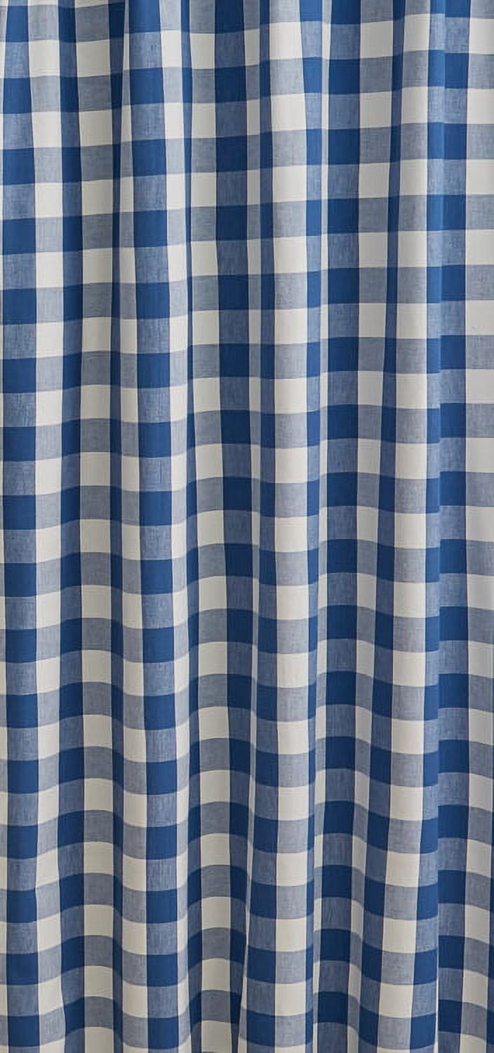 Blue and White Buffalo Check Fabric Shower Curtain