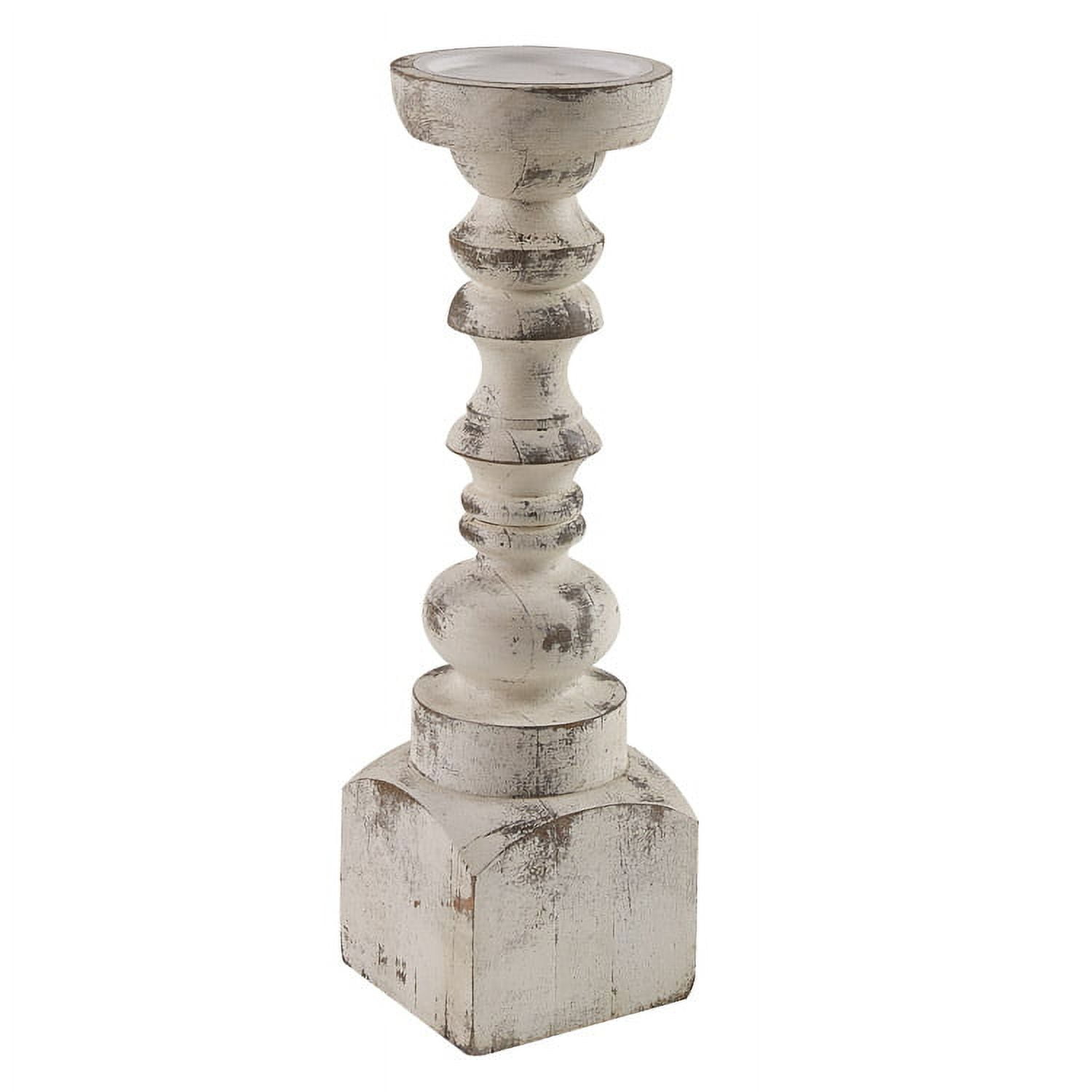 Brighton White Distressed Wood 15" Candlestick
