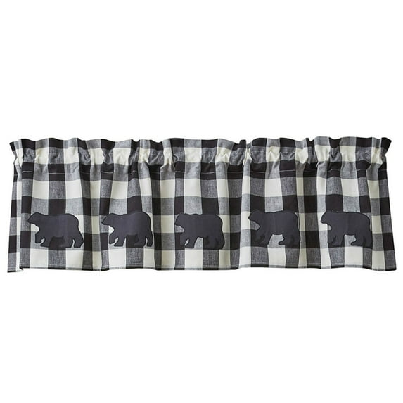 Park Designs Black Buffalo Check Bear Applique Valance 14"L