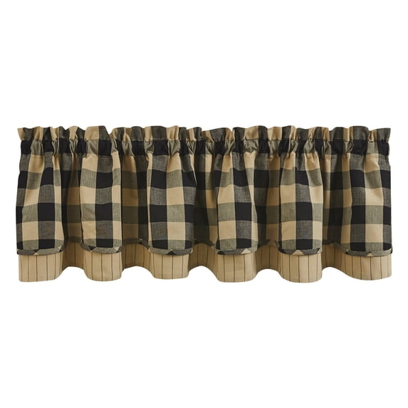 Park Designs Buffalo Check Lined Layered Black Valance 16"