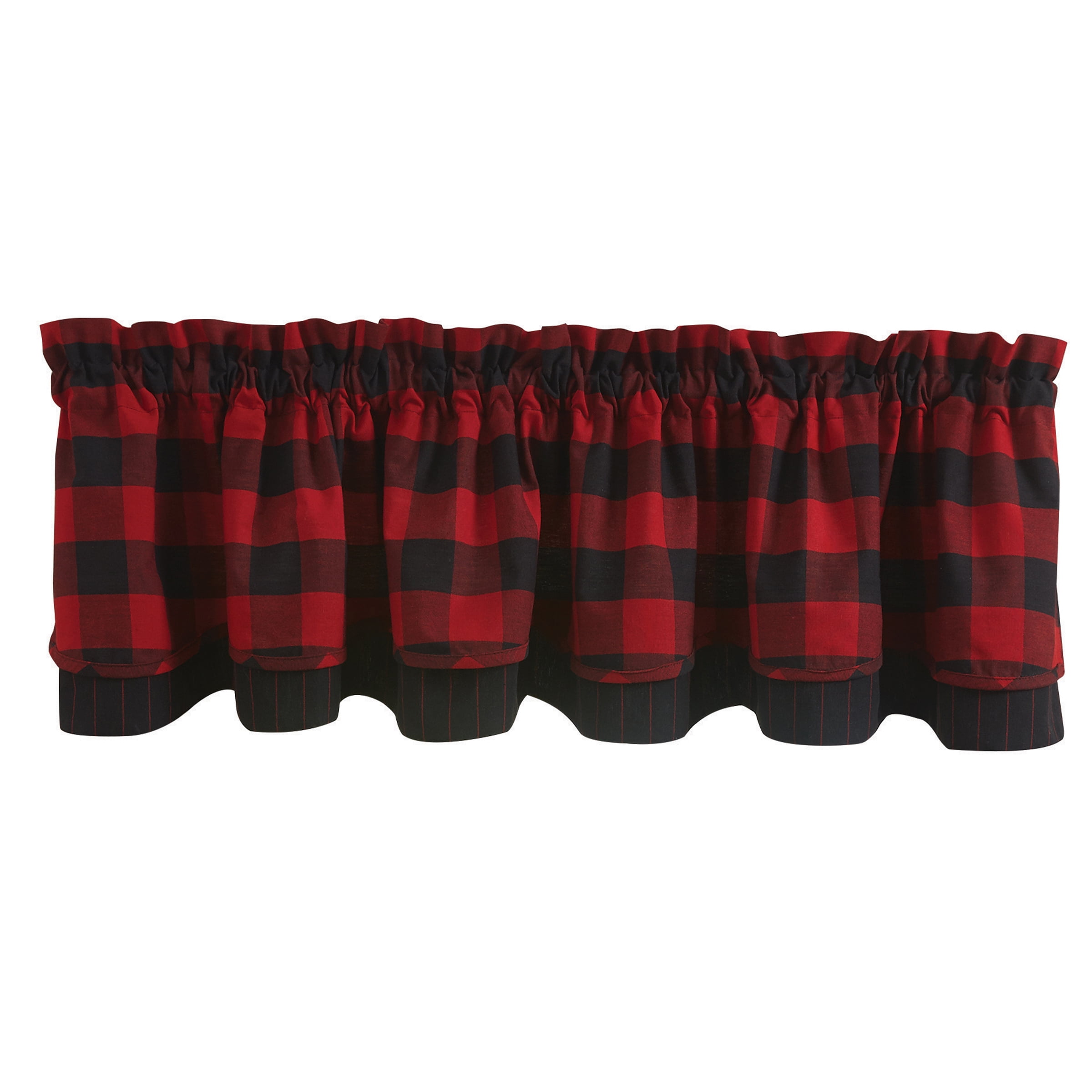 Red and Black Buffalo Check Cotton Rod Pocket Valance, 72" x 16"