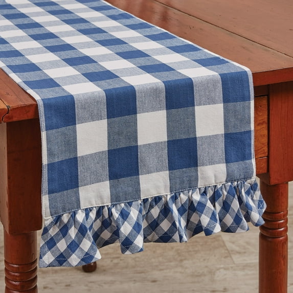 Park Designs Buffalo Check Ruffled China Blue Table Runner 13" x 42"