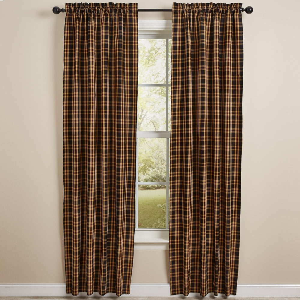 Cambridge Black and Wine Plaid Cotton Rod Pocket Panels