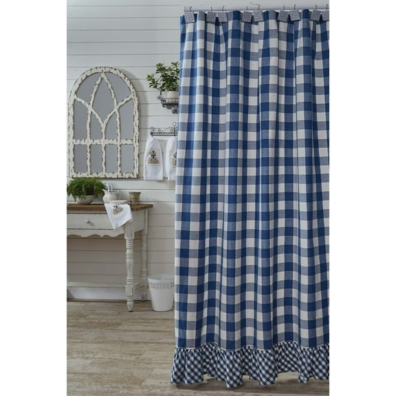 Park Designs China Blue Buffalo Check Ruffled Shower Curtain 72" x 72"