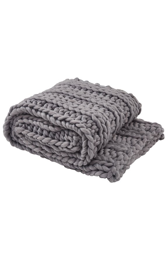 Chunky Ribbed Knit Throw - Sharkskin