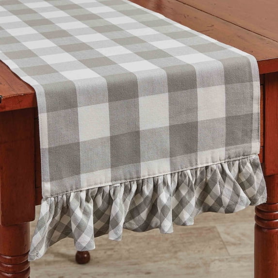Park Designs Dove Buffalo Check Ruffled Table Runner 13" X 54"