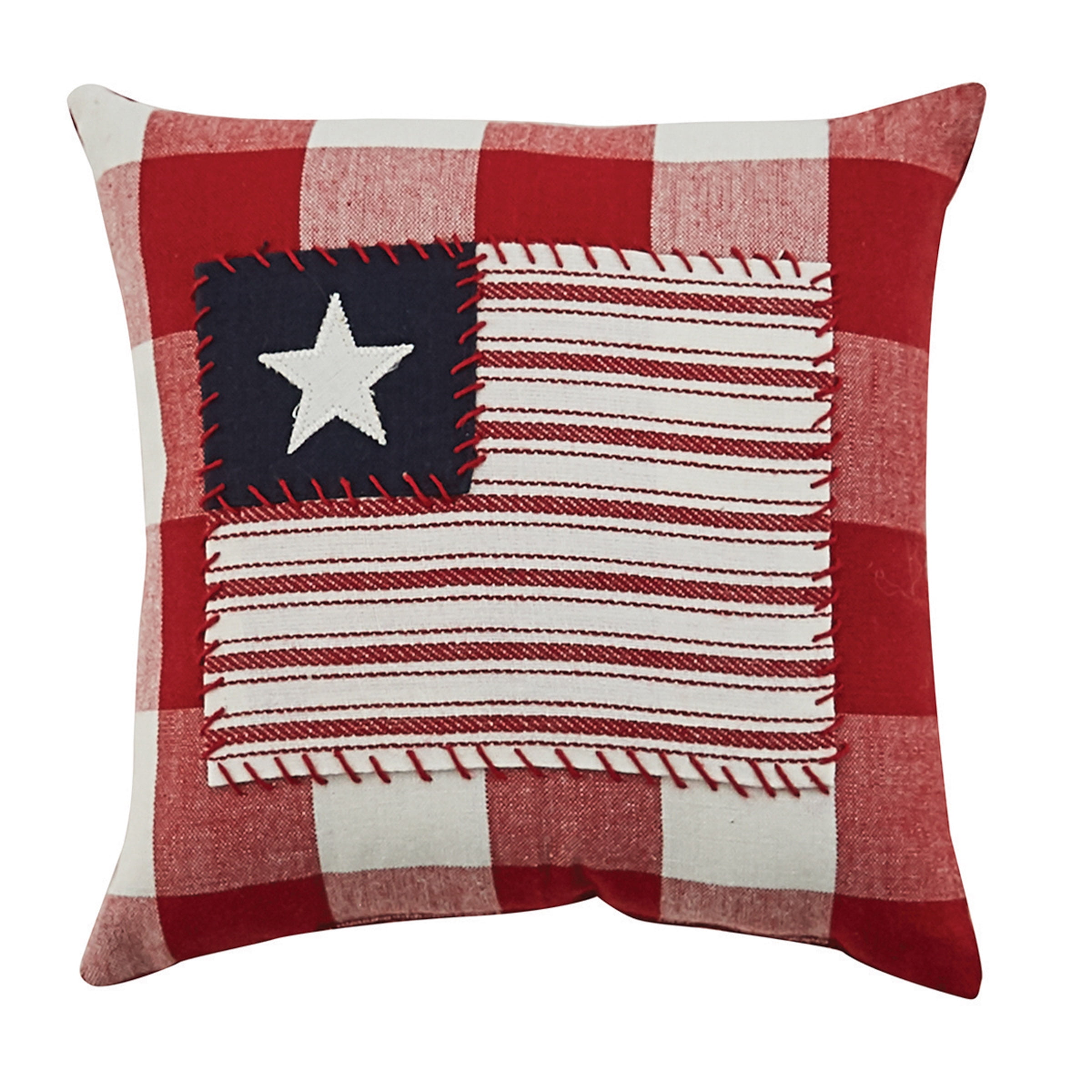 Red and White Cotton Patriotic Flag Applique Pillow