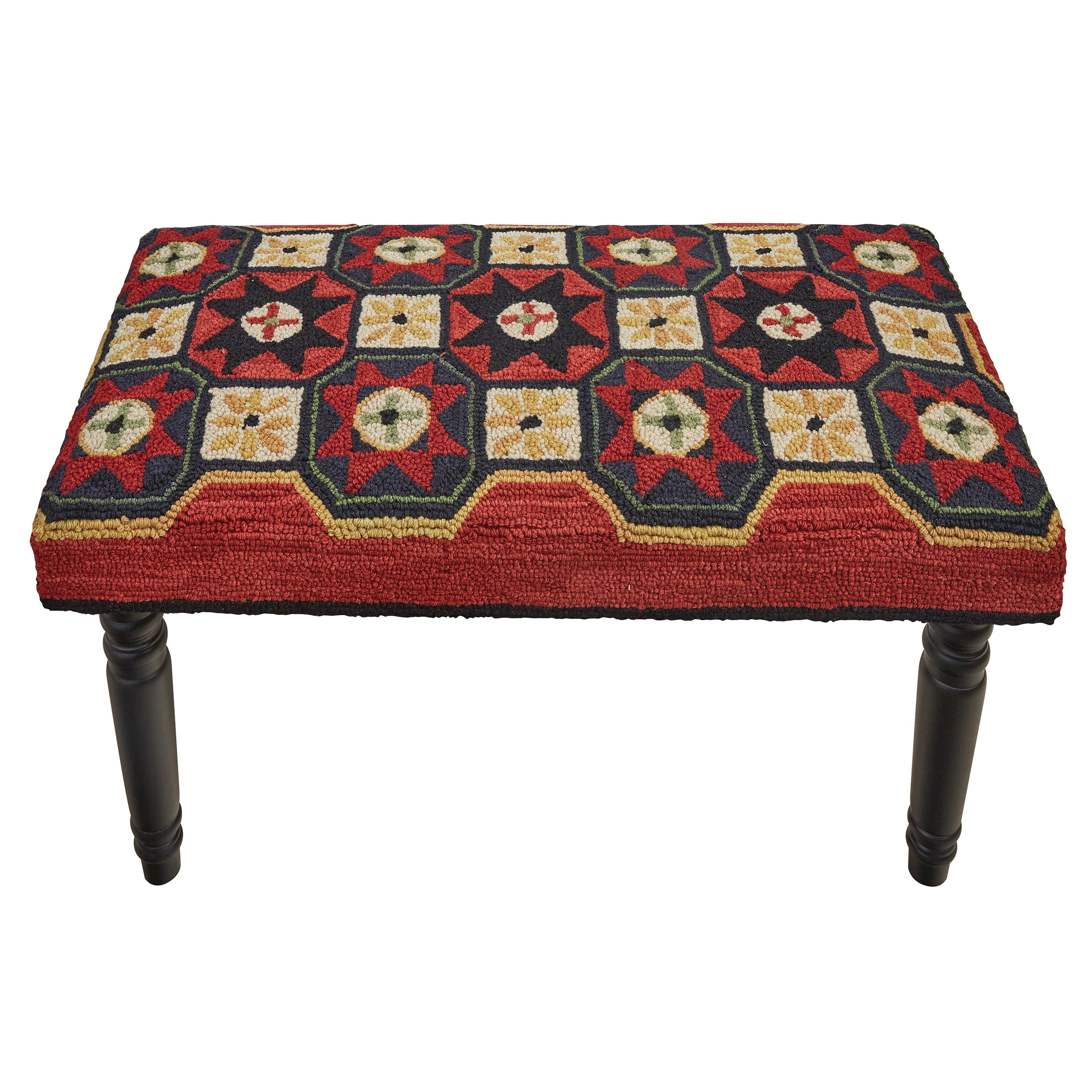 Folk Star Patterned Polyester Hooked Ottoman Bench