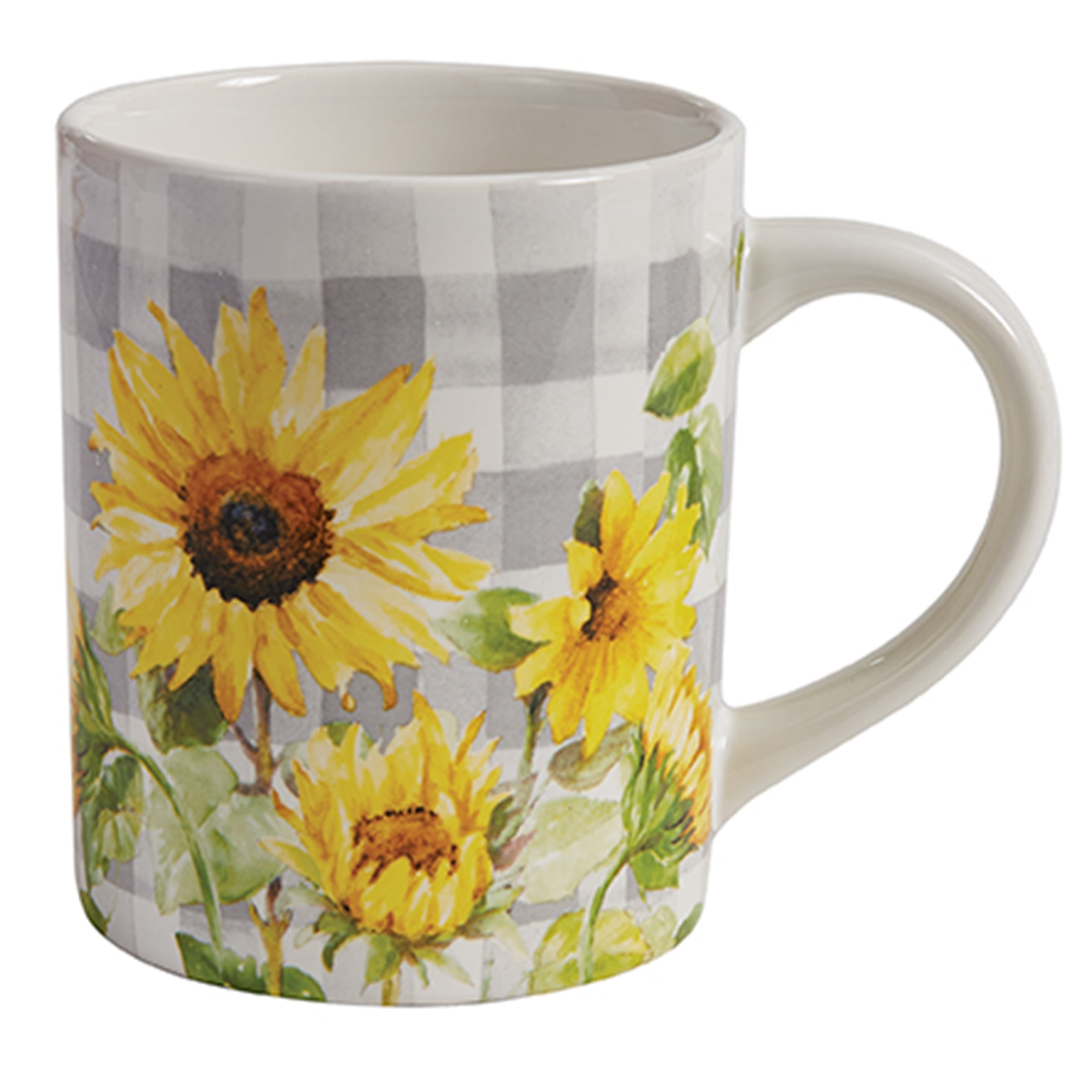 White Ceramic Sunflower Mug Set of 4
