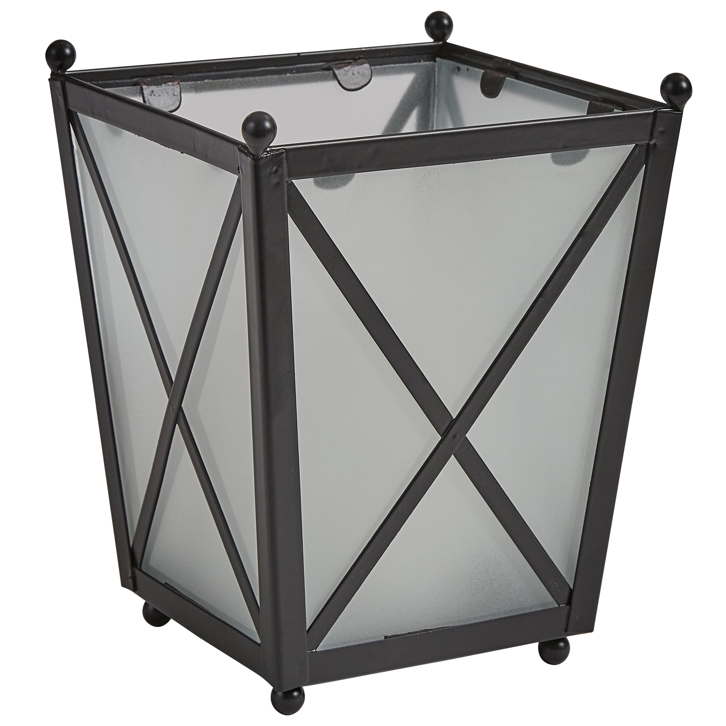 Frosted Glass and Black Iron Tabletop Candle Holder