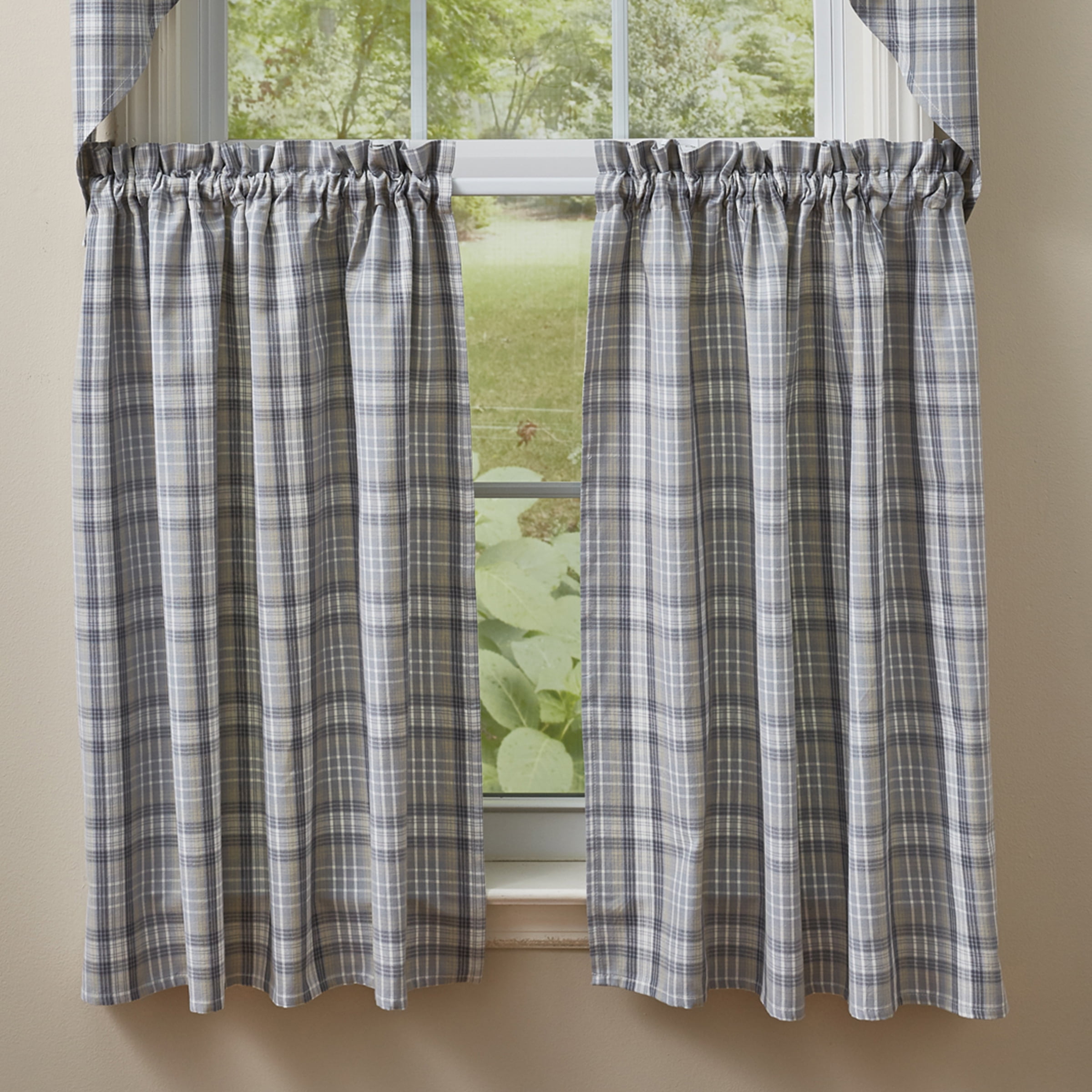 Gray Cotton Plaid Rod Pocket Window Tiers 72'' x 36''