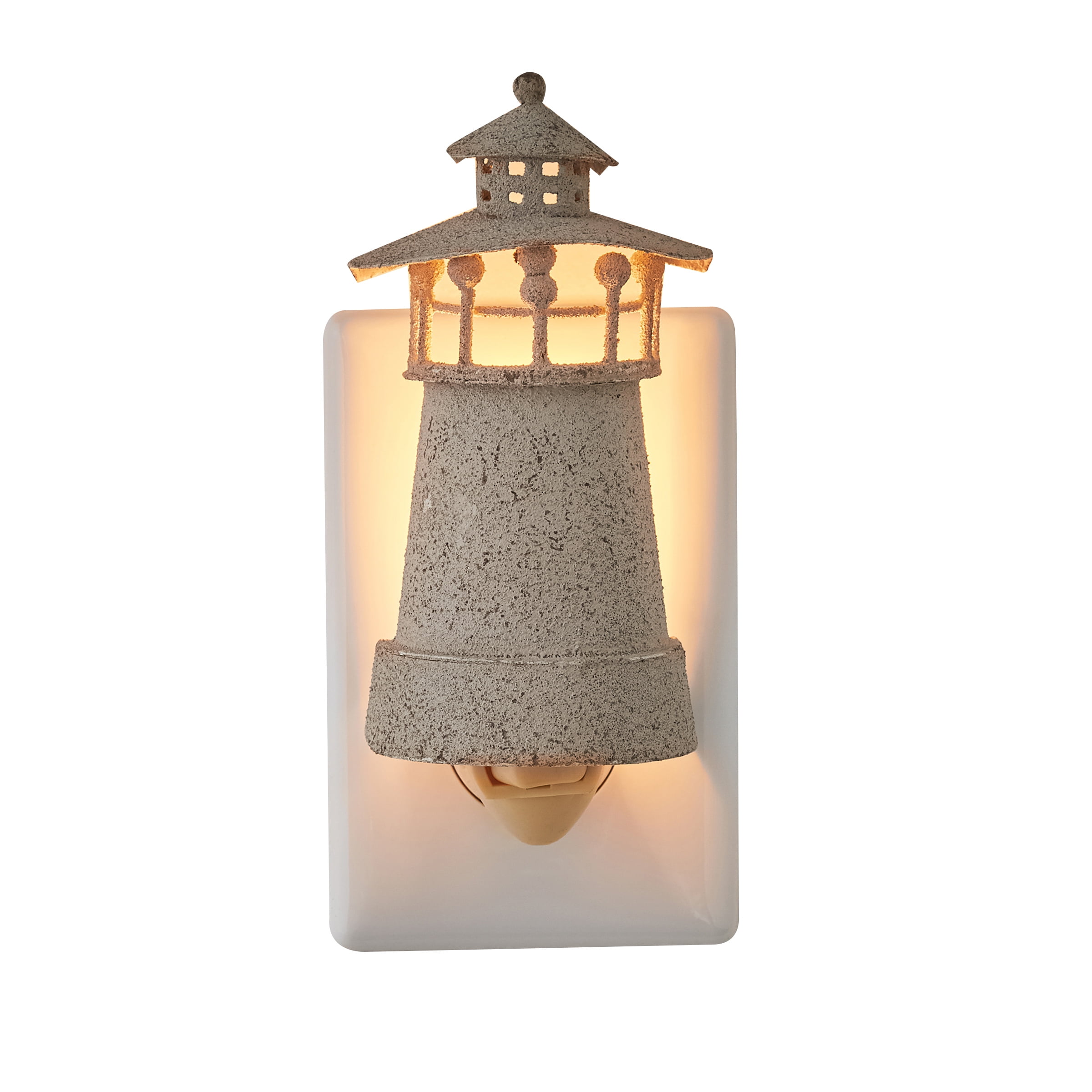 Distressed White Coastal Lighthouse Night Light