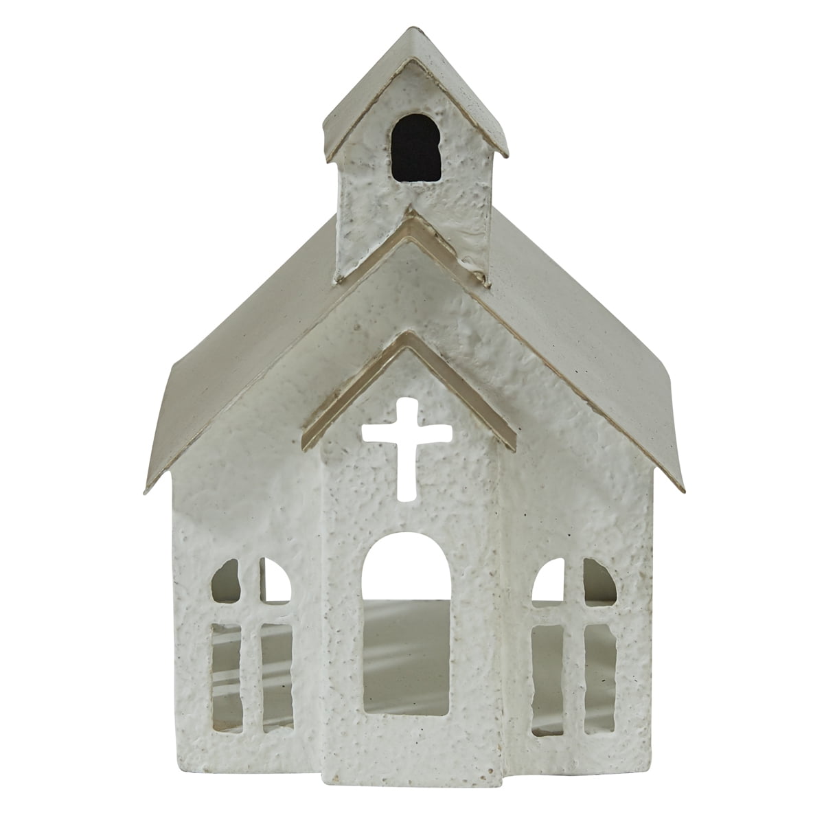 Rustic White Metal Church Tea Light Candle Holder
