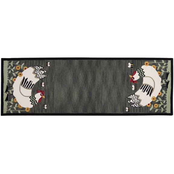 Park Designs My Little White Hen Gray Hooked Indoor Rug 2' x 6'