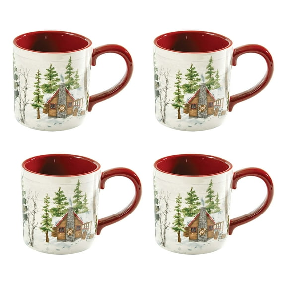 Park Designs Snowflake Lodge Red Mug Set Of 4