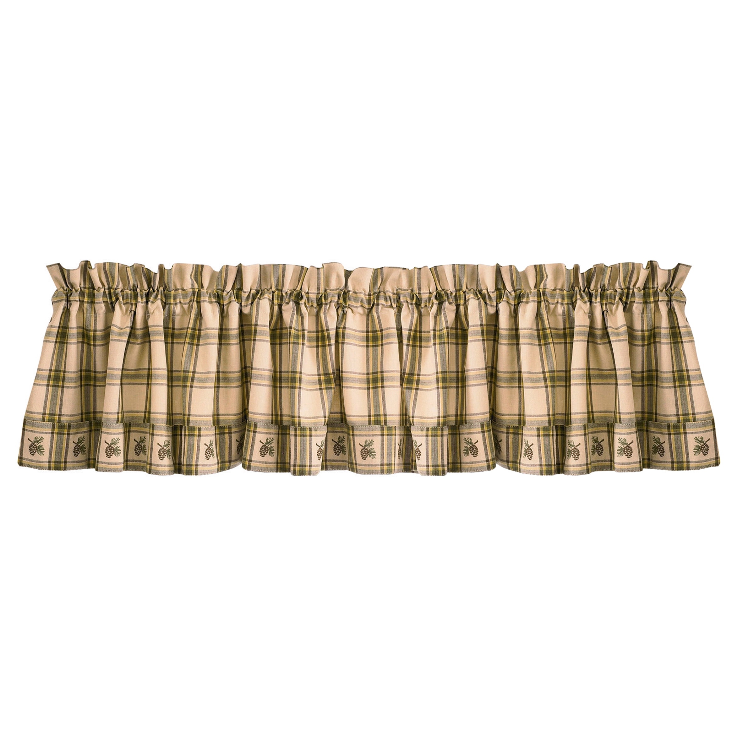 Park Designs Plaid Pine Lodge Cotton Valance with Embroidered Pinecones