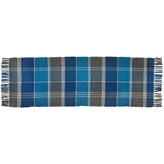 Park Designs Rainy Lake Blue and Gray Chindi Rag Rug Runner 2 ft x 6 ft