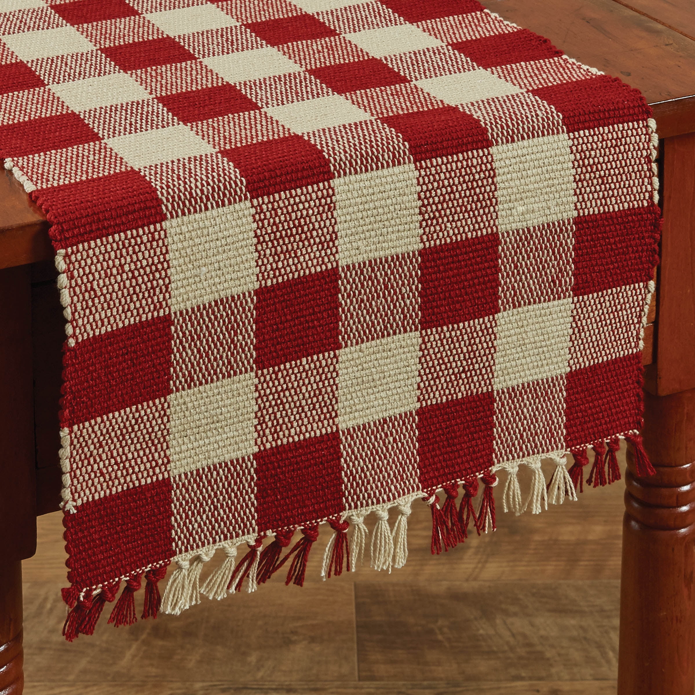 Red and Cream Buffalo Check Cotton Table Runner 13" x 36"