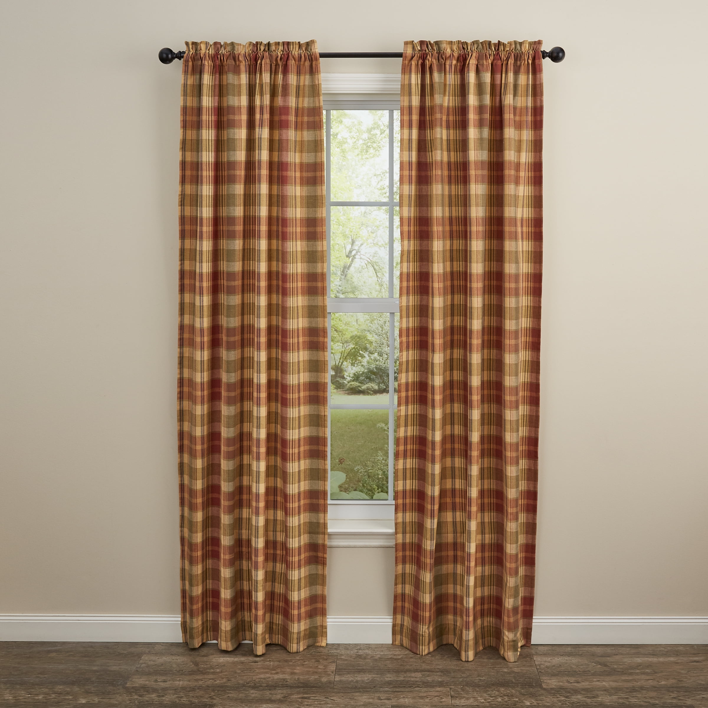 Park Designs Plaid Saffron Lined Curtain Panels, Window Drapes, 84"L ...