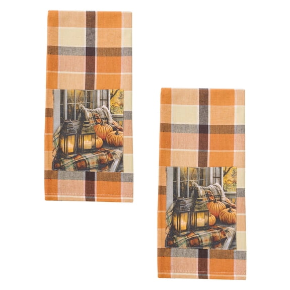 Park Designs Rustic Fall Porch Lantern Patch Dishtowel Set of 2