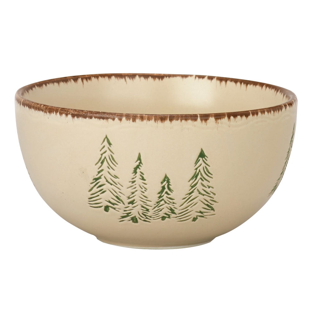 Rustic Retreat Beige and Green Ceramic Cereal Bowls - Set of 4