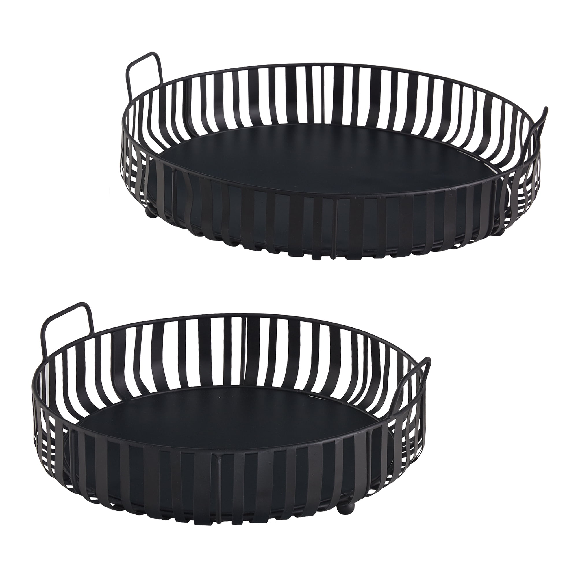 Matte Black Metal Round Tray Set of 2