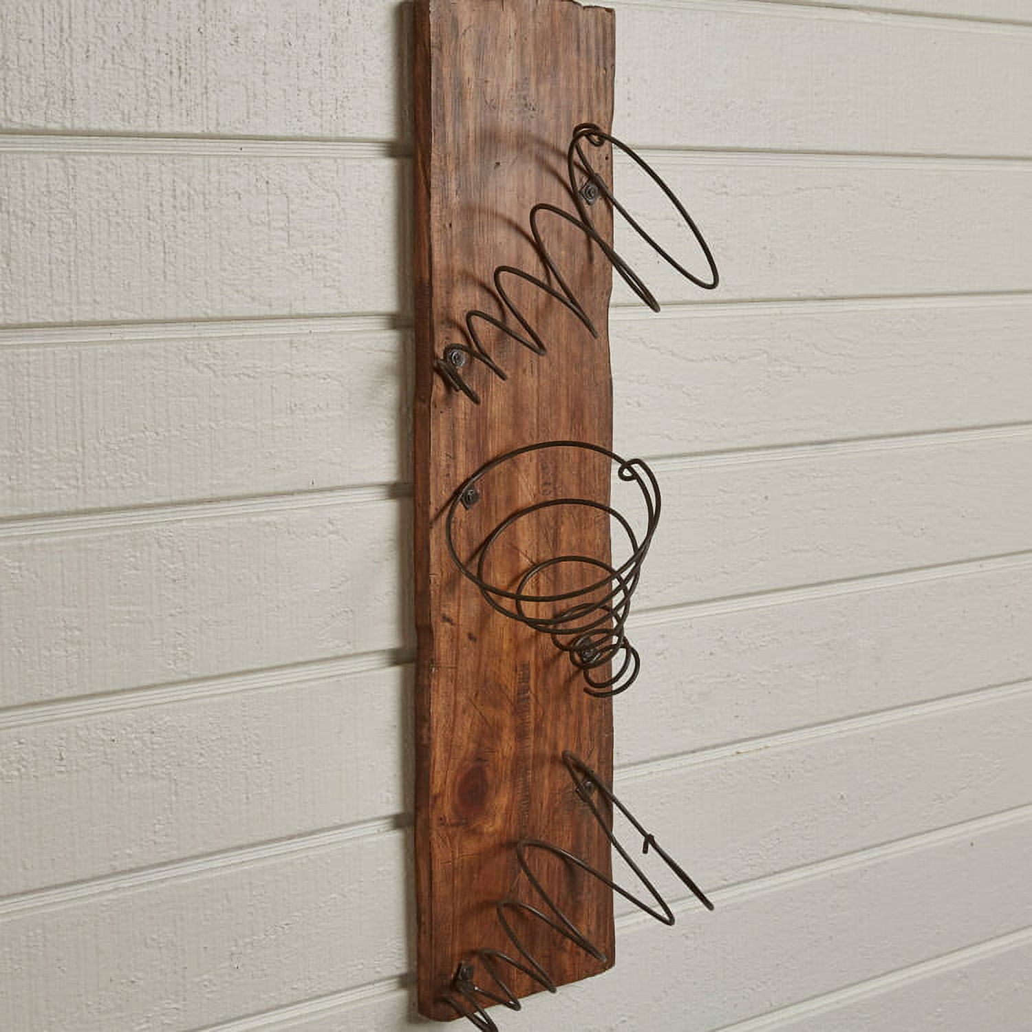 Rustic Brown Wood and Metal Wall Bottle Rack