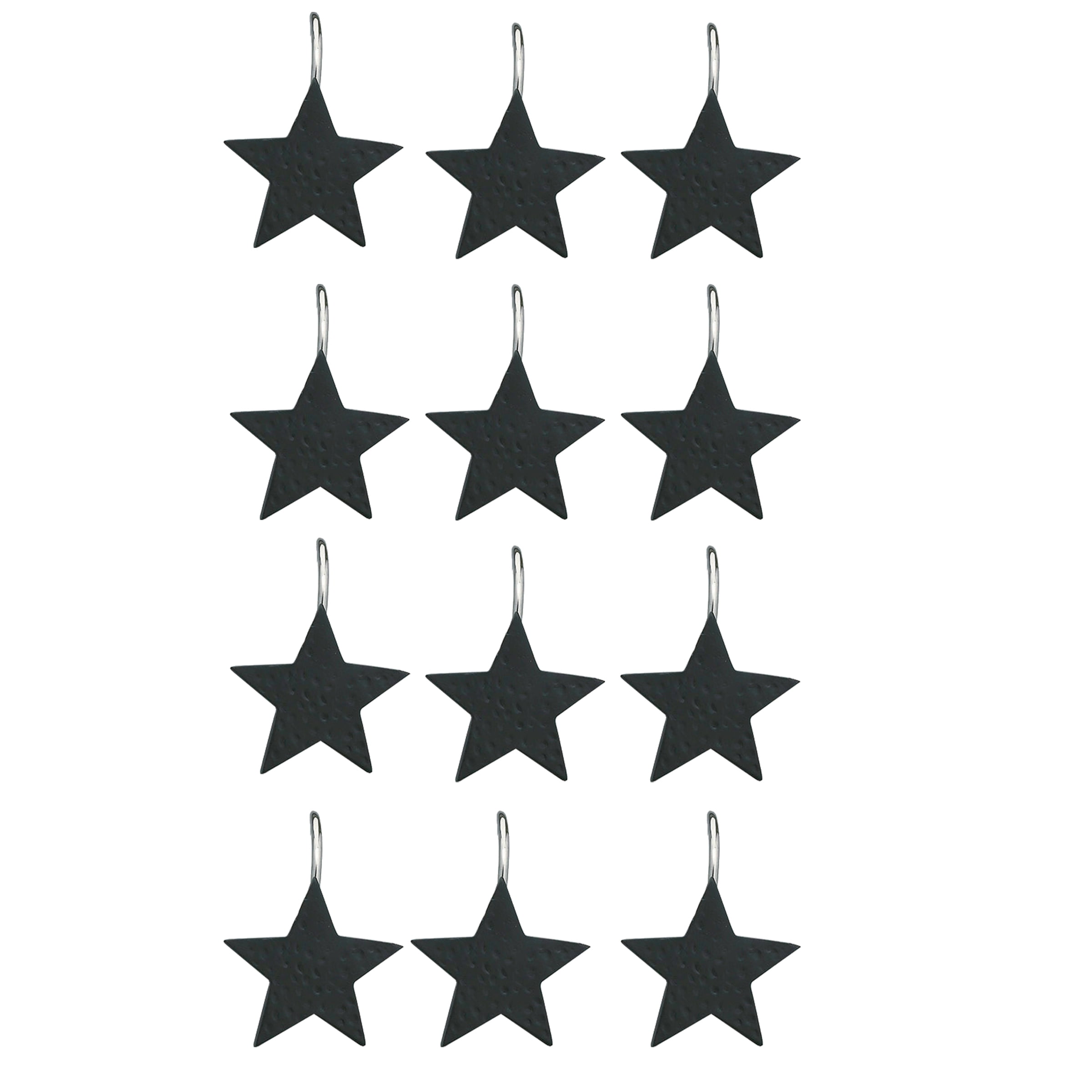 Black Resin Star Shower Curtain Hooks Set of 12