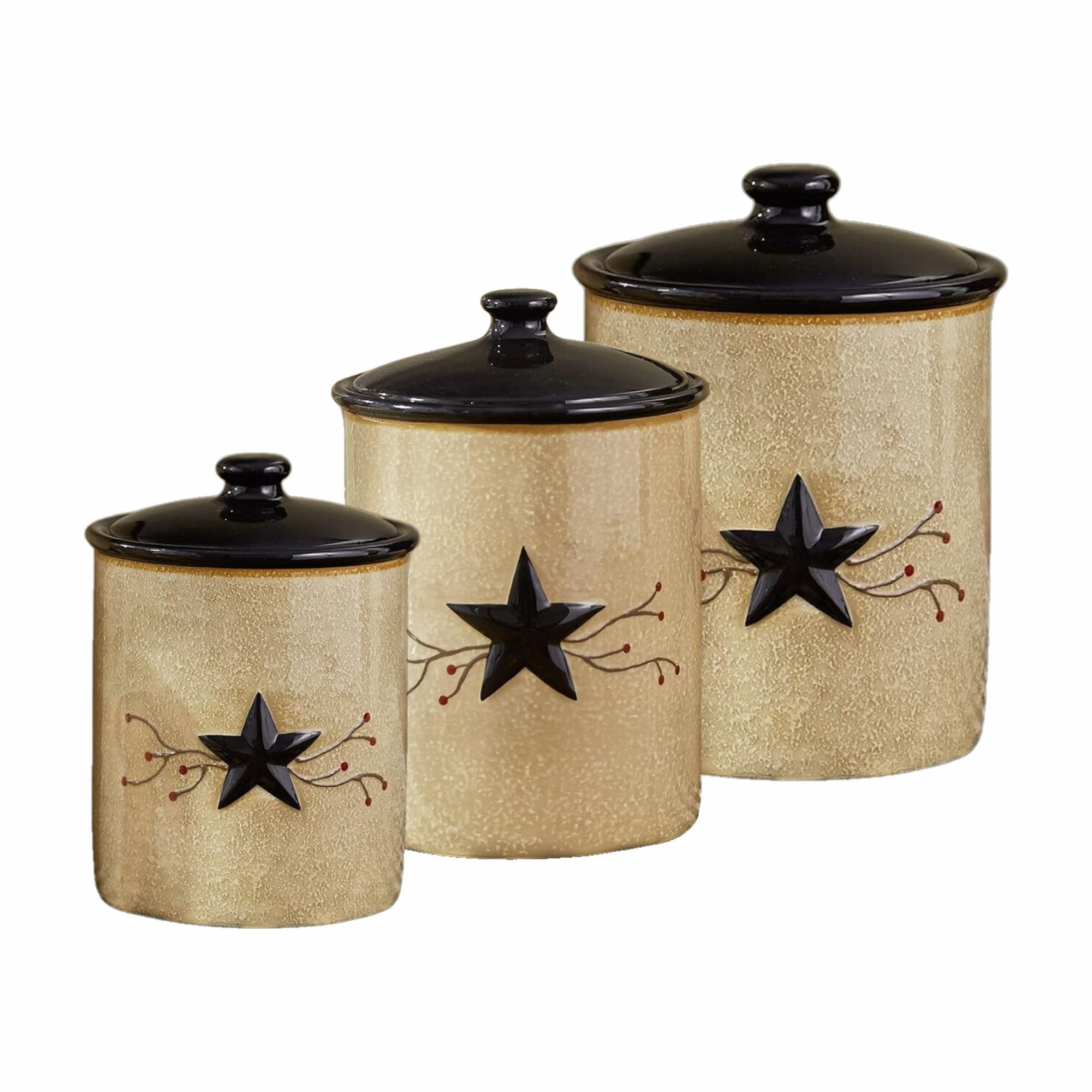 Vintage Beige and Black Ceramic Canister Set with Star Design