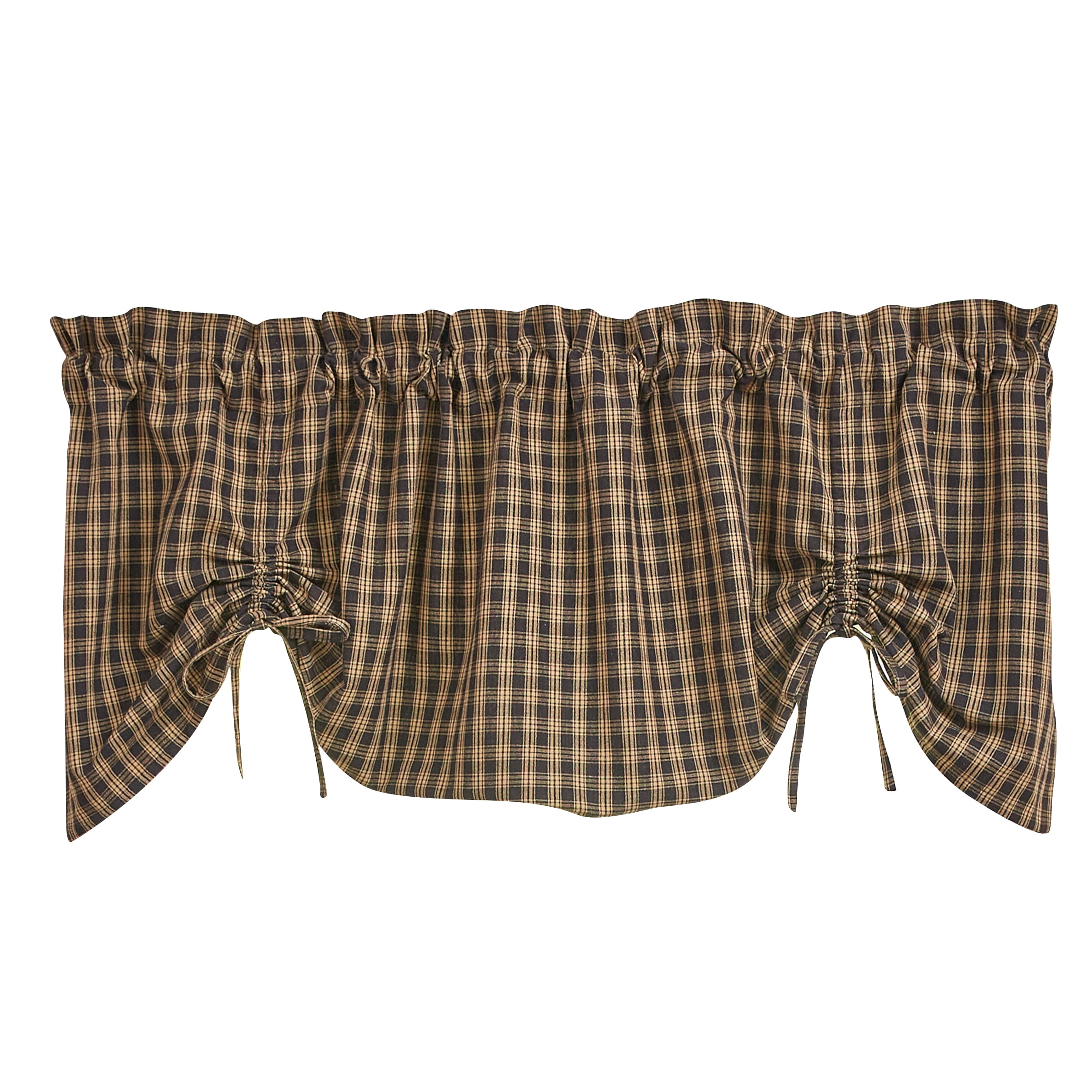 Farmhouse Black and Beige Plaid Rod Pocket Valance 60"