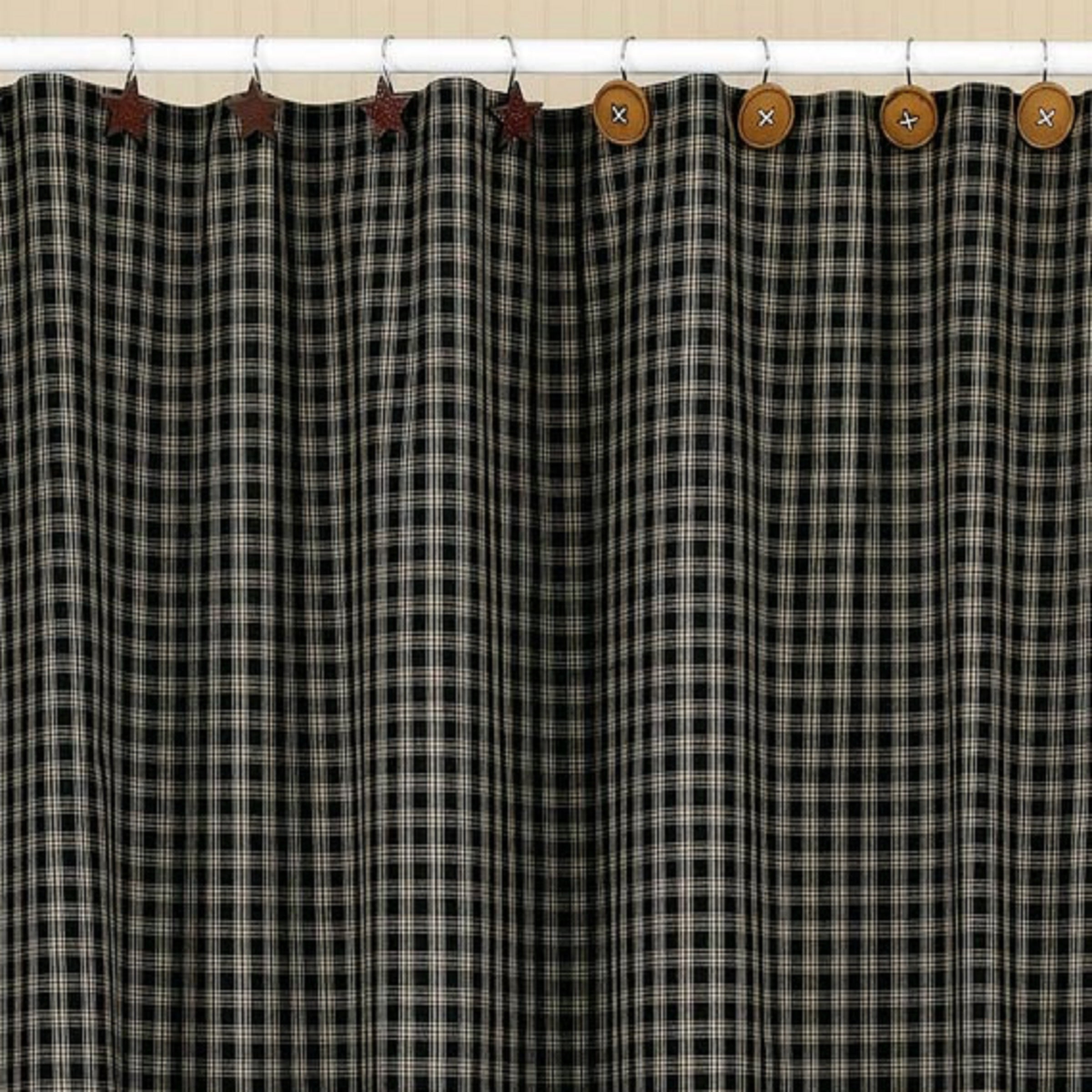 Sturbridge Black and Tan Plaid Cotton Shower Curtain