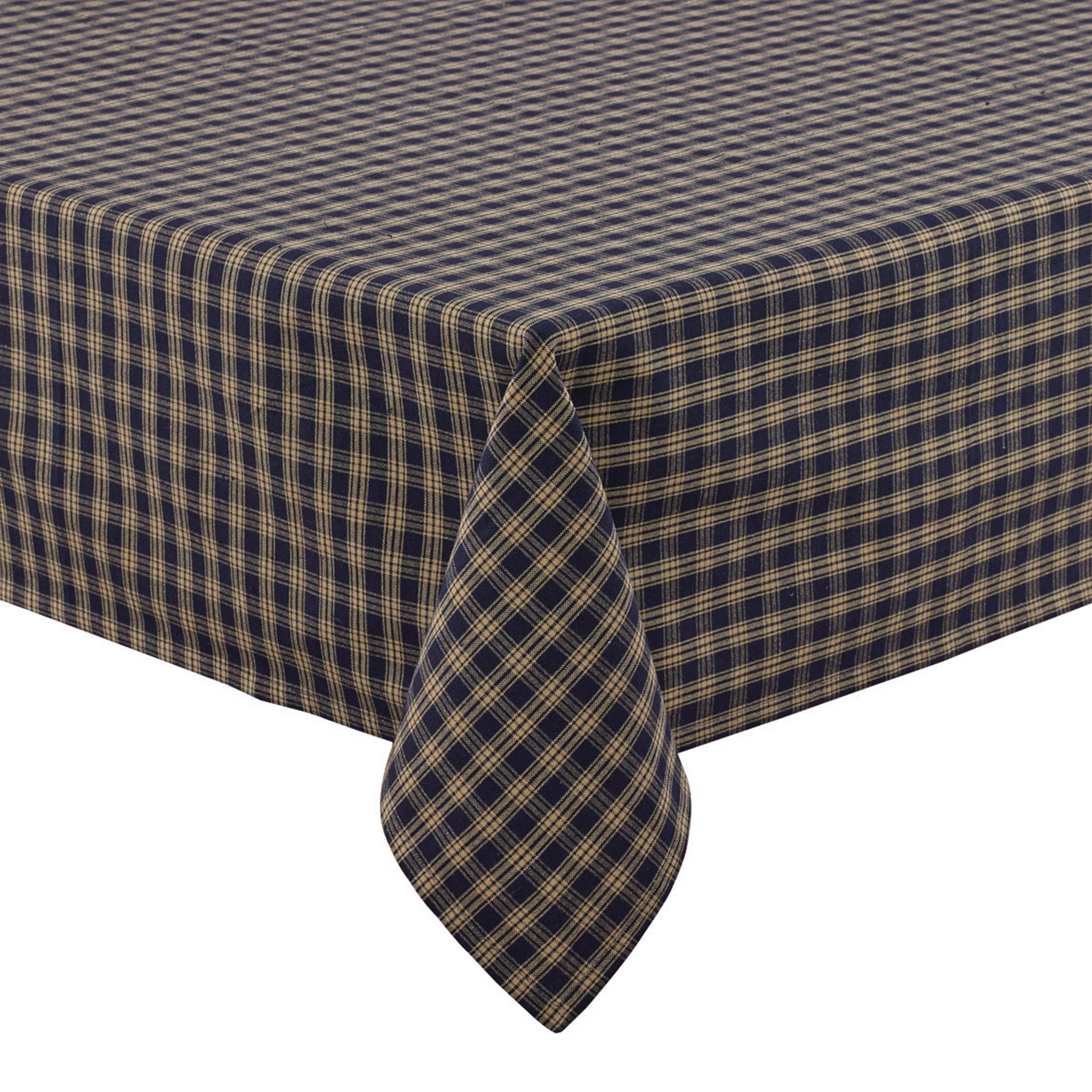 Navy and Beige Plaid Cotton Square Tablecloth, 54" x 54"